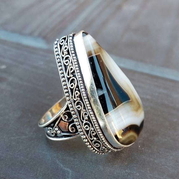 New Huge Botswana Agate 925 Silver Ring. - Picture 6 of 16